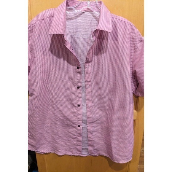 Shein Mens Button Up Shirt Size Xl Pink Satin Short Sleeve